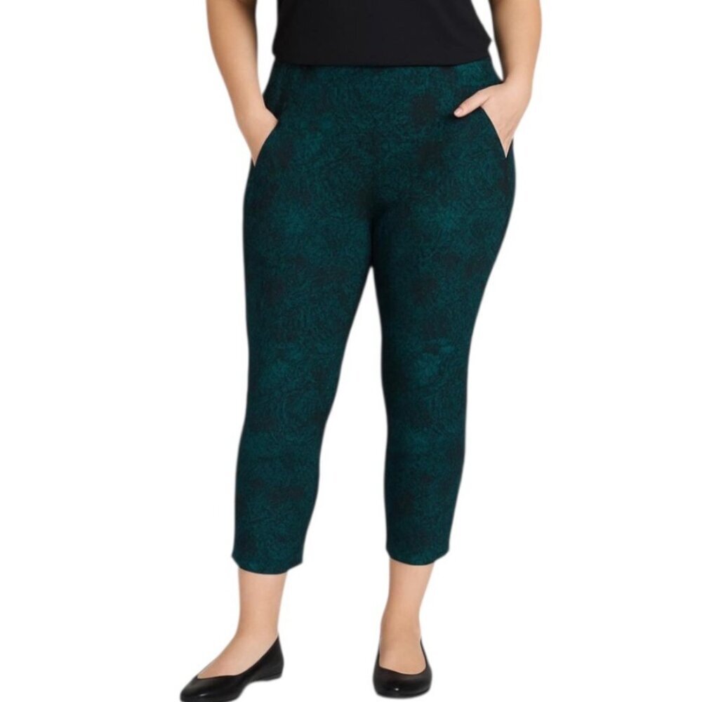 Chicos Snake Print Pull On Pants~Size 00 (XS/2)~Green Black Reptile Look L10 35